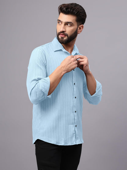 Finivo Fashion MenS Solid Regular Fit Textured Shirts_Sky