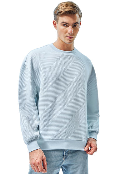 Bewakoof Mens Solid Polyester Sweatshirt - Oversized Fit, Round Neck, Full Sleeves_602510_Blue_L