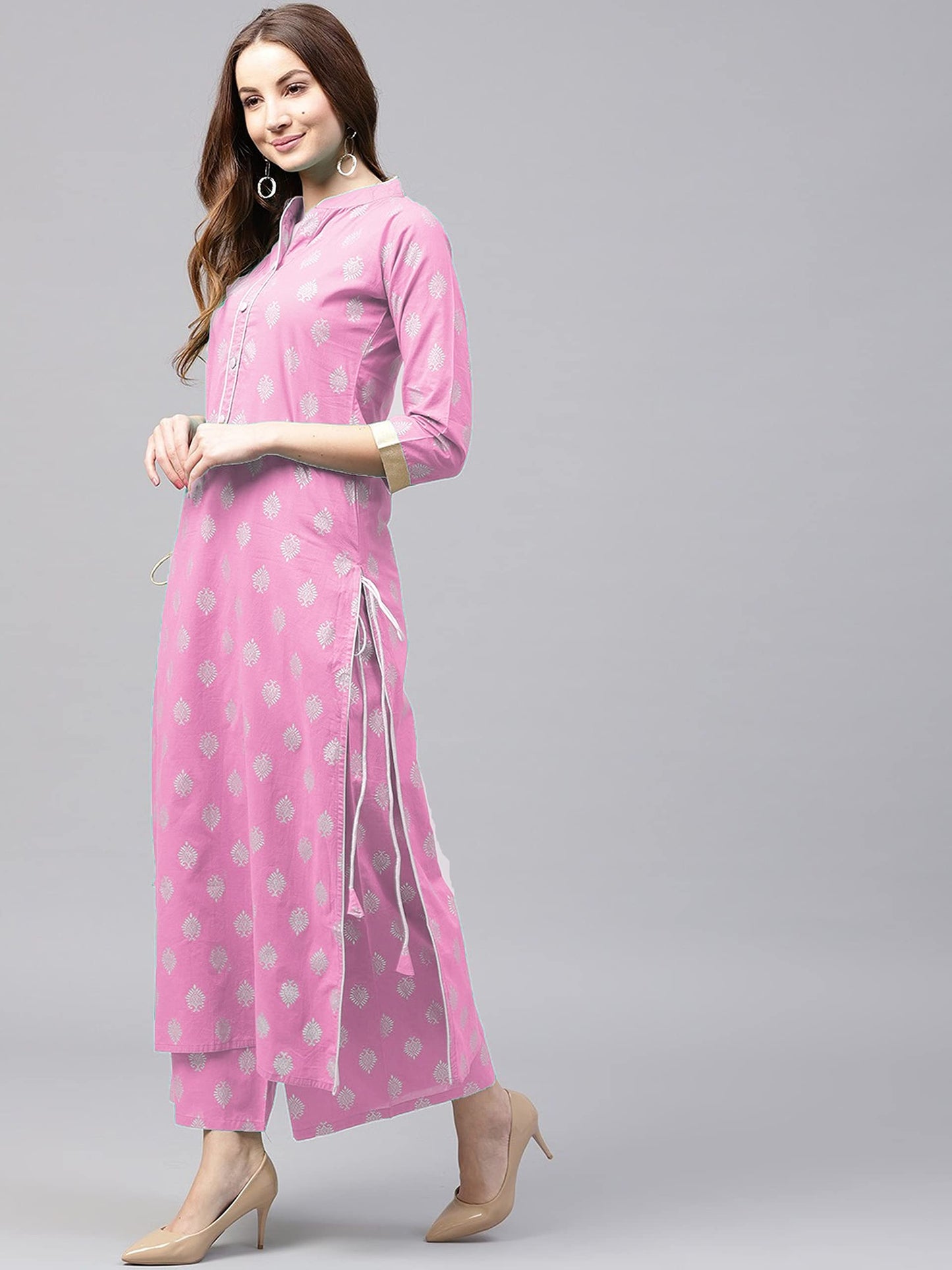 ANNI DESIGNER Women's Cotton Straight?urta with Palazzo (KUR103)