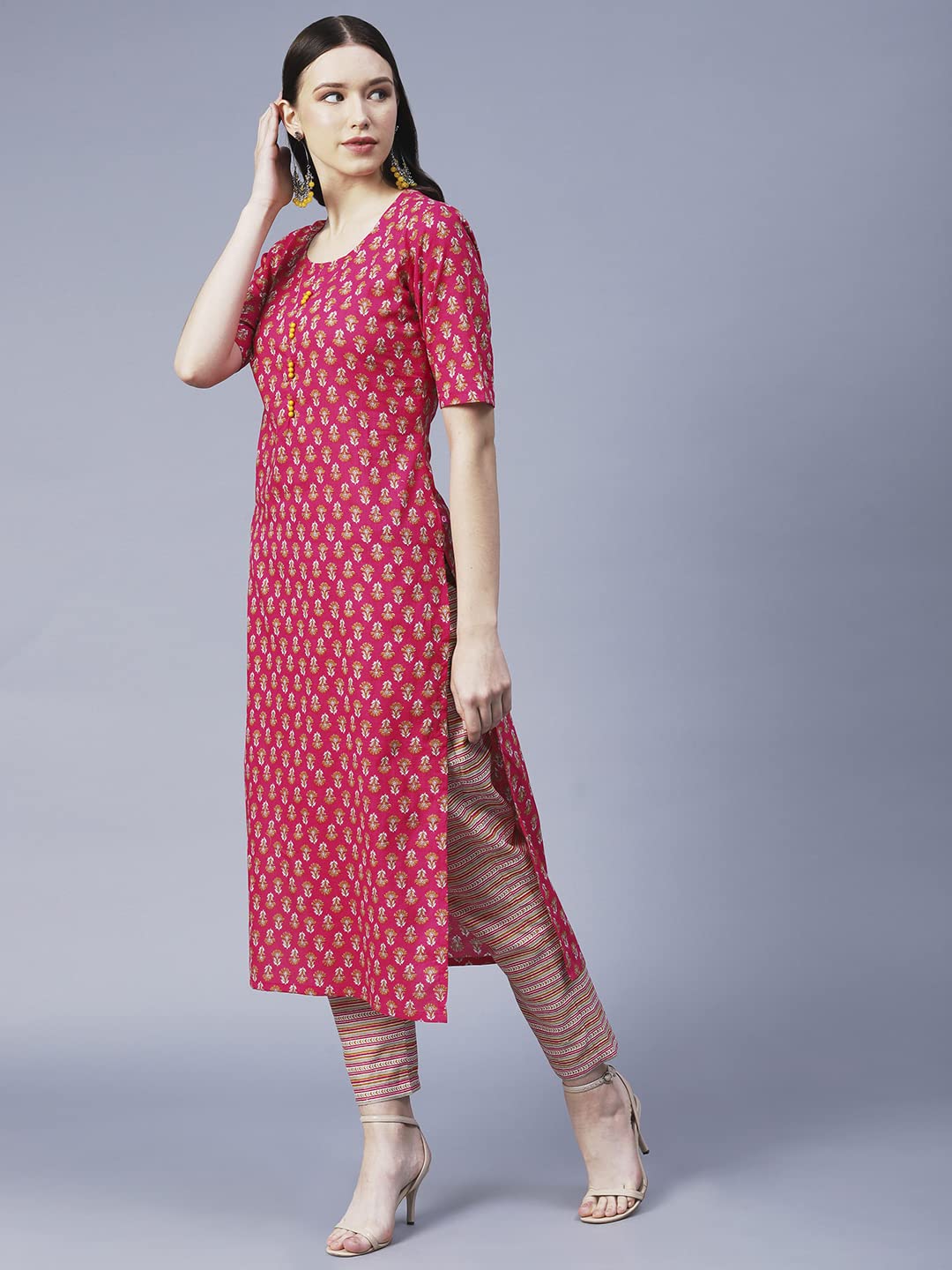 ANNI DESIGNER Women's Cotton Blend Printed Straight Kurta with Pant (PRNEA)
