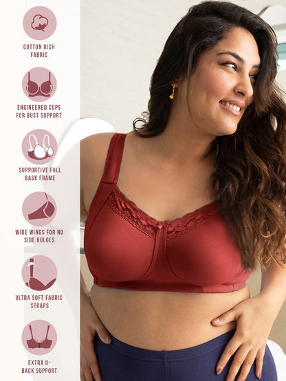 Nykd (Nyb190 Cotton Non Padded & Non Wired Everyday Lace Bra For Women | Full Coverage Bra With Super Soft Wide & Thick Straps -
