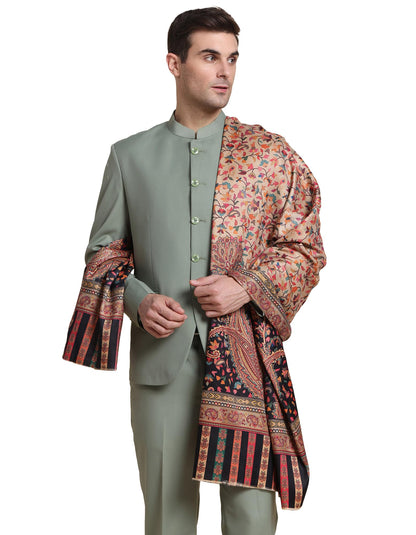 Weavers Villa Mens Acro Wool Blend Printed Shawl - Handloom Paisley Design - Stoles for Men - Gents Shawls - Soft & Warm Wrap -