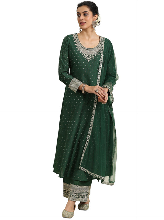 Libas Womens Chanderi Silk Kurta Set (49281_Green