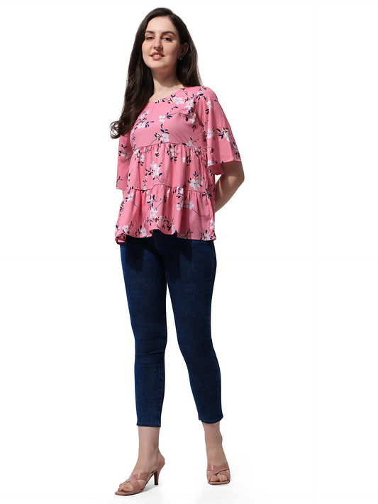 OOMPH! Peplum Tops for Women, Pink - mt380