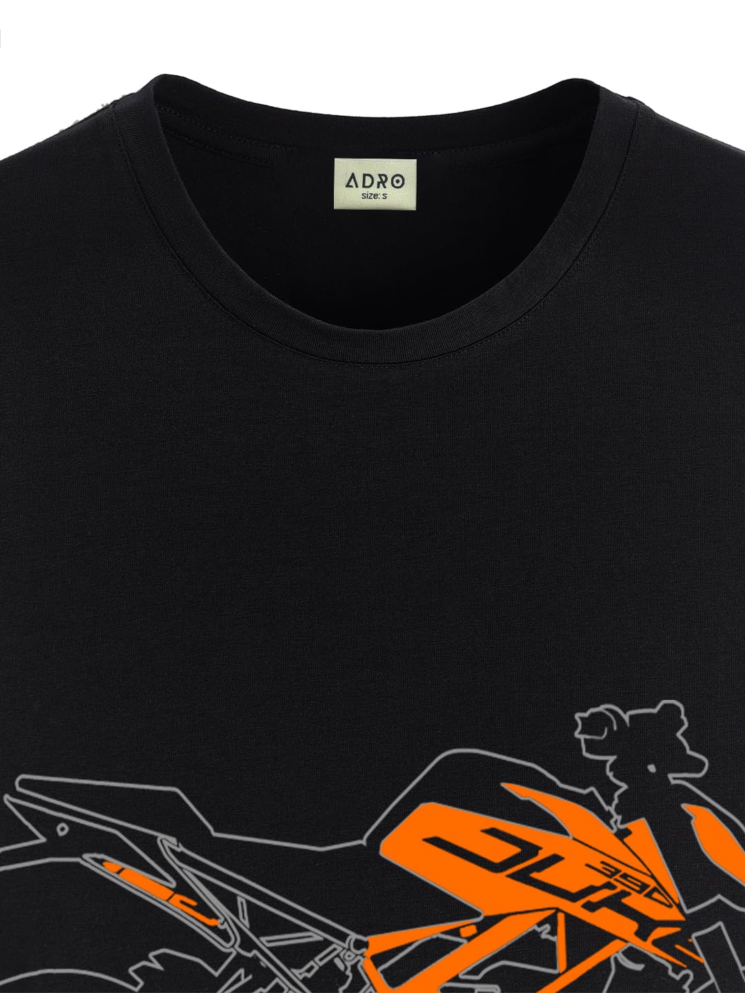 ADRO Men's Biker Design Printed 100% Cotton T-Shirt - Regular Fit, Printed T-Shirts for Men (RN24-KTM-BL_Black)
