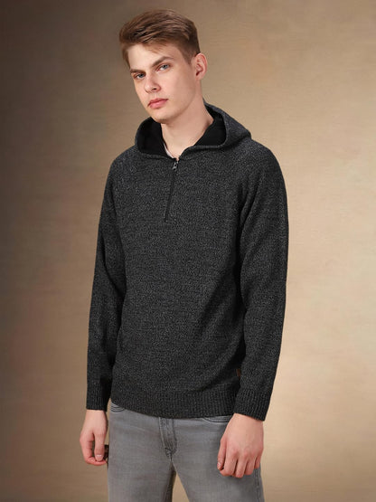 Dennis Lingo Men Solid Acrylic Regular-Fit Full-Sleeves Sweater Grey Melange
