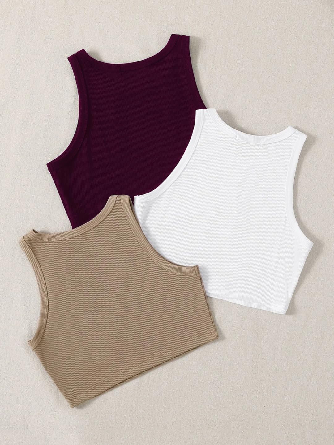 Toochki Tops for Woman | Spandex Top | Crop | Short | Western | for Jeans | Sleeveless | Stretchable | Pack of Three | Beige-Whi