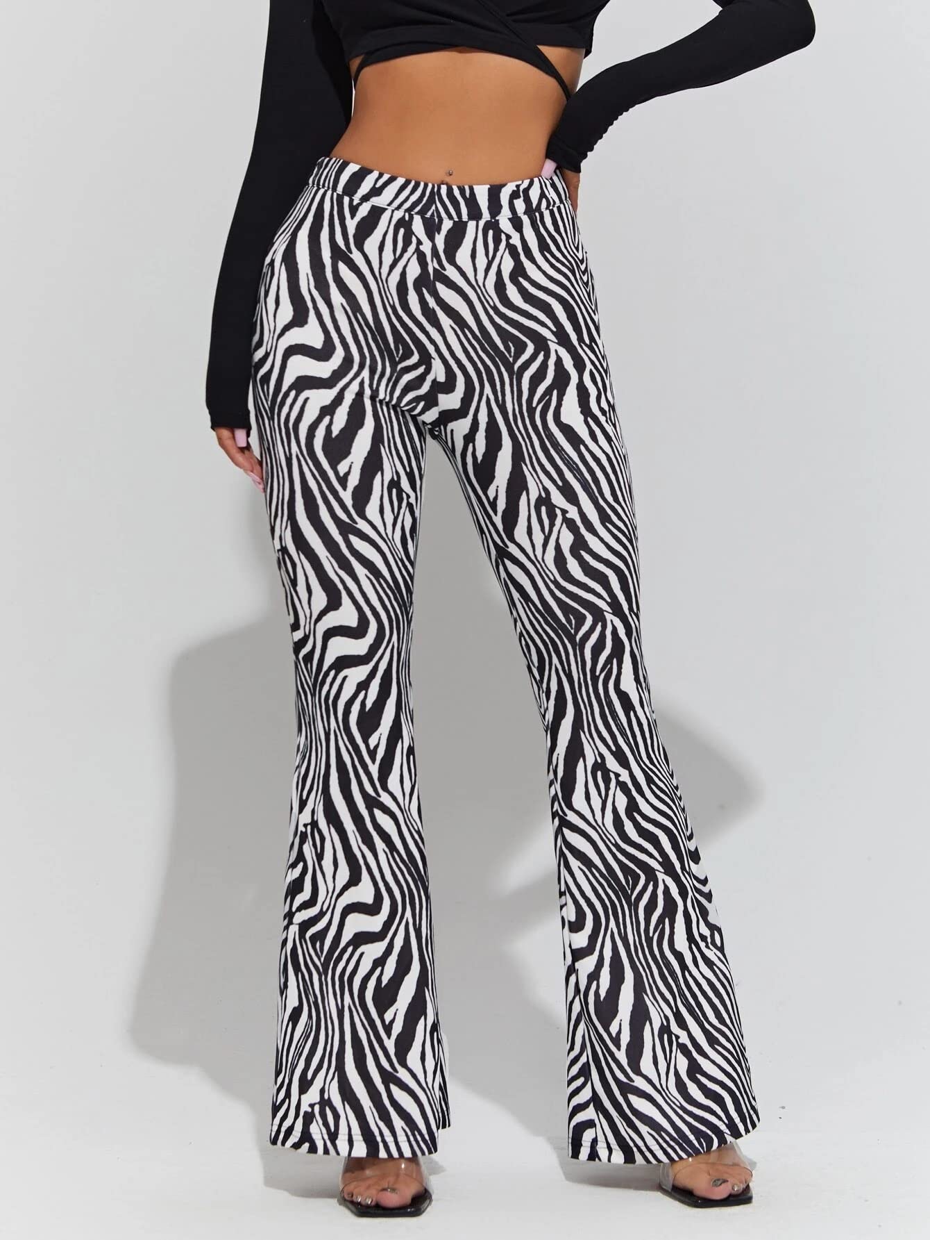 Shasmi Womens & Girls Black Leriya Stripe Print Dress Pants Stretchy Work Slacks Business Casual Office Bell-Bottom/Boot-Cut El