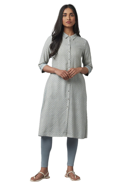 W for Woman Rayon Checked Shirt Collar A Line Kurta for Women