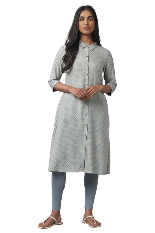 W for Woman Rayon Checked Shirt Collar A Line Kurta for Women
