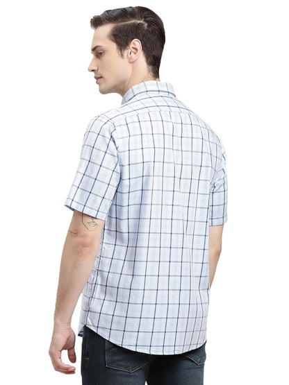 Turtle Men Light Blue Checkered Half Sleeve Slim Fit 100% Cotton Casual Shirt