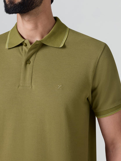 XYXX Accent Solid Halfsleeve Polo Tshirt for Men Olive Green