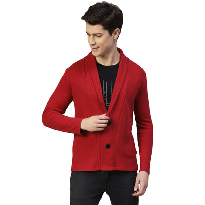 Rigo Waffle Knit Shrug for Men | Full Sleeve, Shawl Collar Cardigan for Men | Best for Casual Wear, Fashion Wear Cardigan Maroon