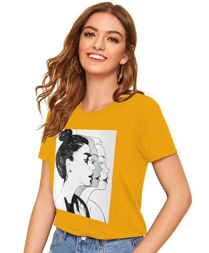 Fabricorn Plain Printed Cotton Tshirt For Women (Mustard Yellow, X-Large)