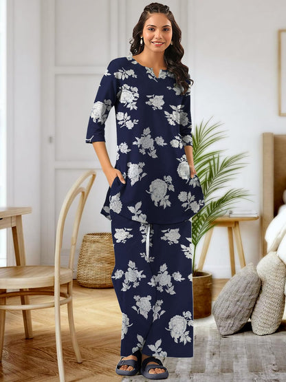 Tee Projekt Cotton Ethnic Wear Co Ord Set For Women | Travel Co Ord Set For Women Navy Blue