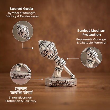 Astrotalk Shri Hanuman Gada Idol (2.7x4) Inch | 999 Silver Finish | Hanuman Chalisa Chaupai Engraved for Strength, Courage & Protection | Home Decor & Car Dashboard God Idol | Gift for Man & Woman