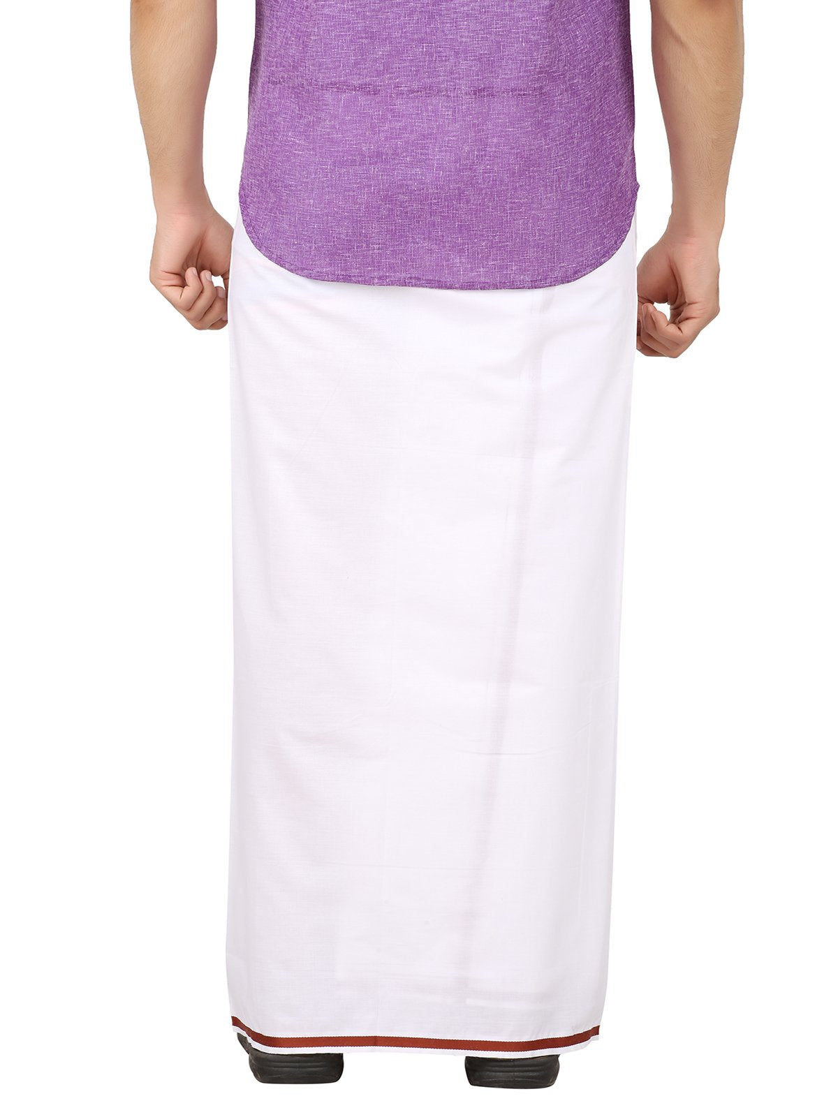 Prakasam Cotton -White Readymade Pocket Dhoti For Mens/Fine Quality White Readymade Dhoties For Mens- Maroon Border