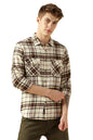Dennis Lingo MenS Beige Cotton Spread Collar Long Sleeves Checked Shirts