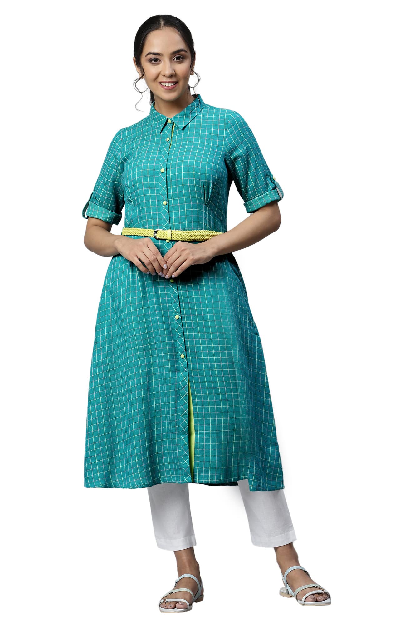 Aurelia Women Deep Lake Dobby Geometric Yarn Dyed Straight Kurta_22AUA13365-702533_XXL