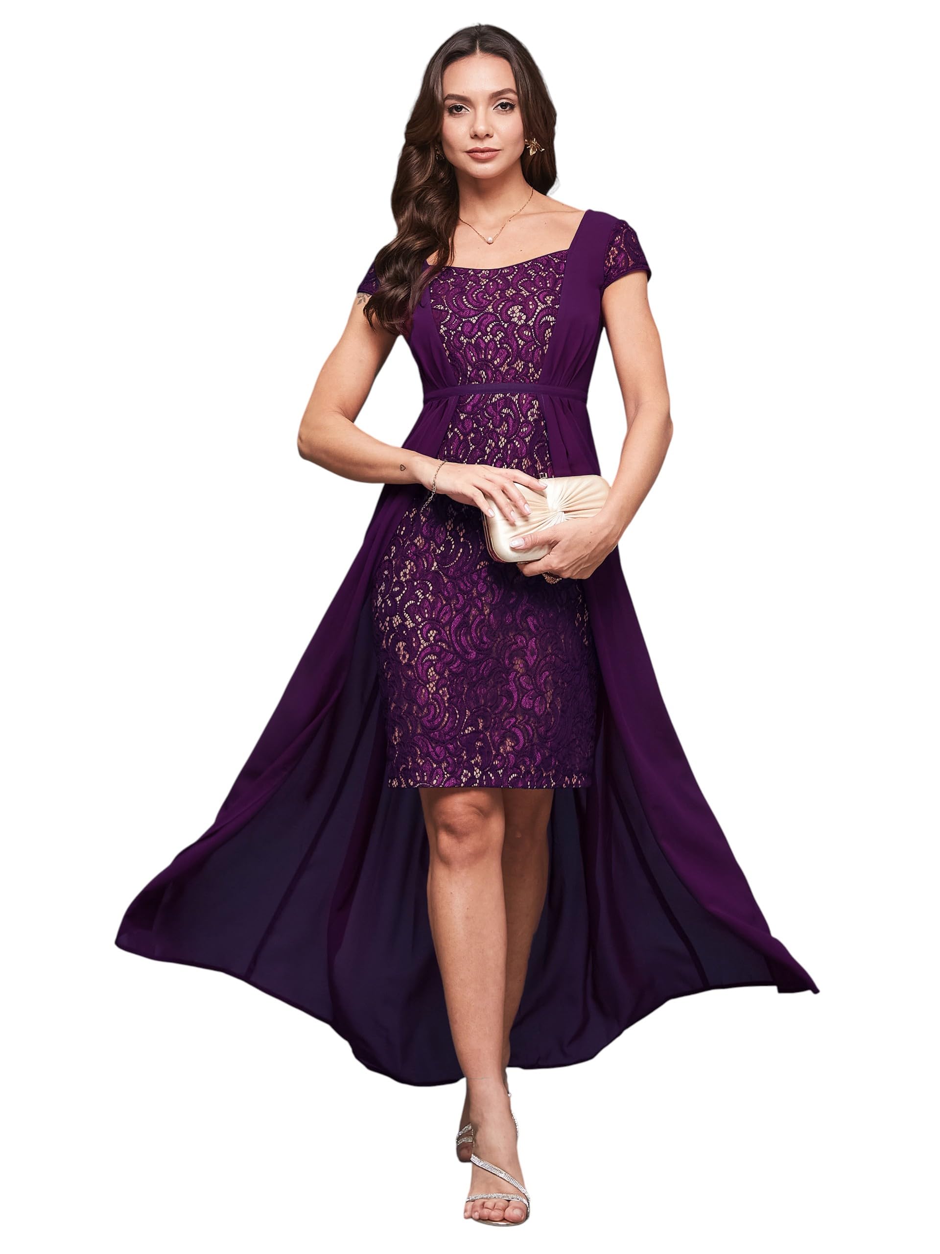 Miss Chase WomenS Sweet-Heart Neck Cap Sleeve Self-Designed Pleated Georgette Maxi Dress (Mcaw25D88-97-Xye-03, Jamun Purple, S)