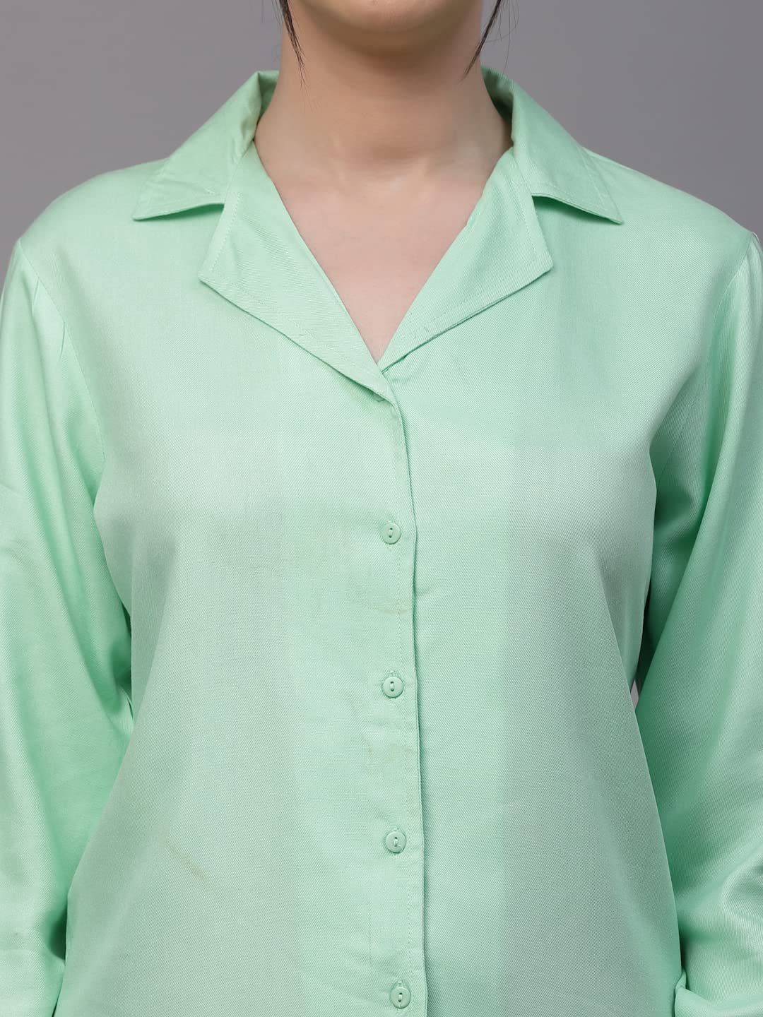 Style Quotient Women Mint Green Solid Twill Rayon Regular Formal Shirt