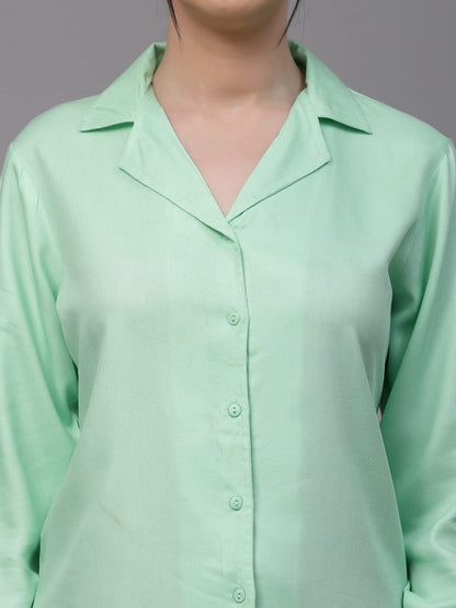 Style Quotient Women Mint Green Solid Twill Rayon Regular Formal Shirt