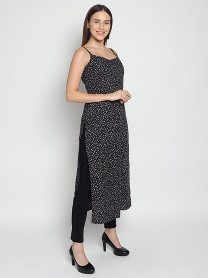 PATLANI Womens Crepe Full Stitched Kurti. Black