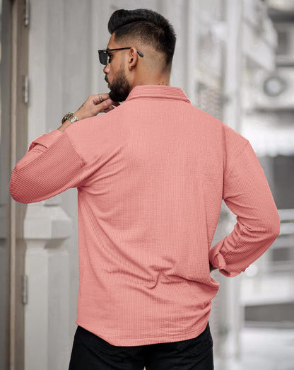 Noble Monk MenS Solid Casual Shirt |Full Sleeve | Regular Fit |Stylish Shirt For Men Peach
