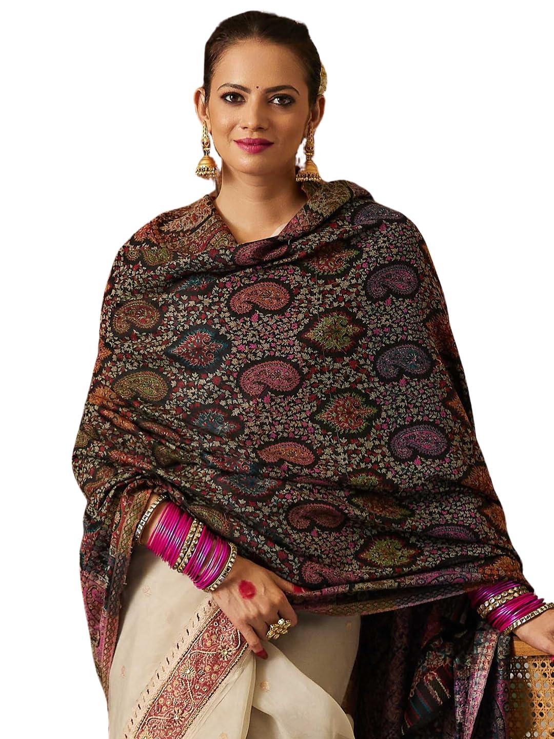 Pashmoda Women Dilruba Kaani Wool Blend Kashmiri Shawl, Stole, Scarf, Luxury Pashmina Evening Wrap (Size: 101 X 203 CM)