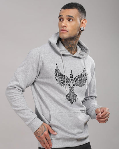 ADRO Mens Cotton Neck Hooded Sweatshirt (H24-BIRD-GR_Grey