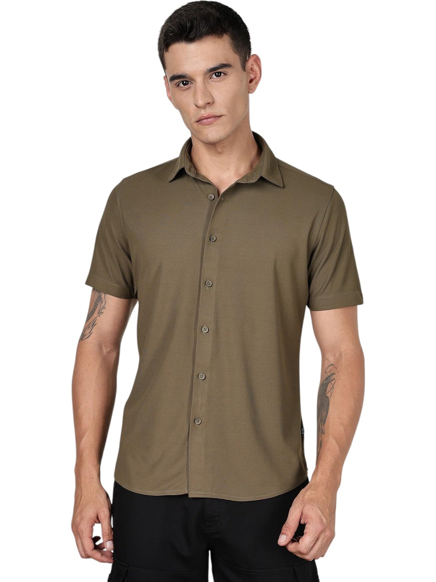 Thomas Scott Mens | Premium | Spread Collar | Slim Fit | Short Sleeves | 4 Way Stretch | Coolmax | Knitted | Casual | Shirts fo