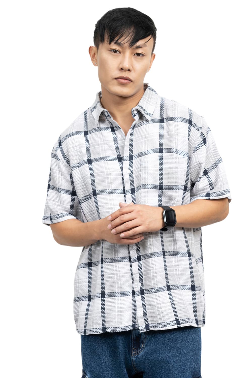 Hubberholme Men Cotton Short Sleeves Oversized Checked Shirt 4