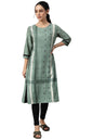 W for Woman Green Godet Box Pleat Kurta