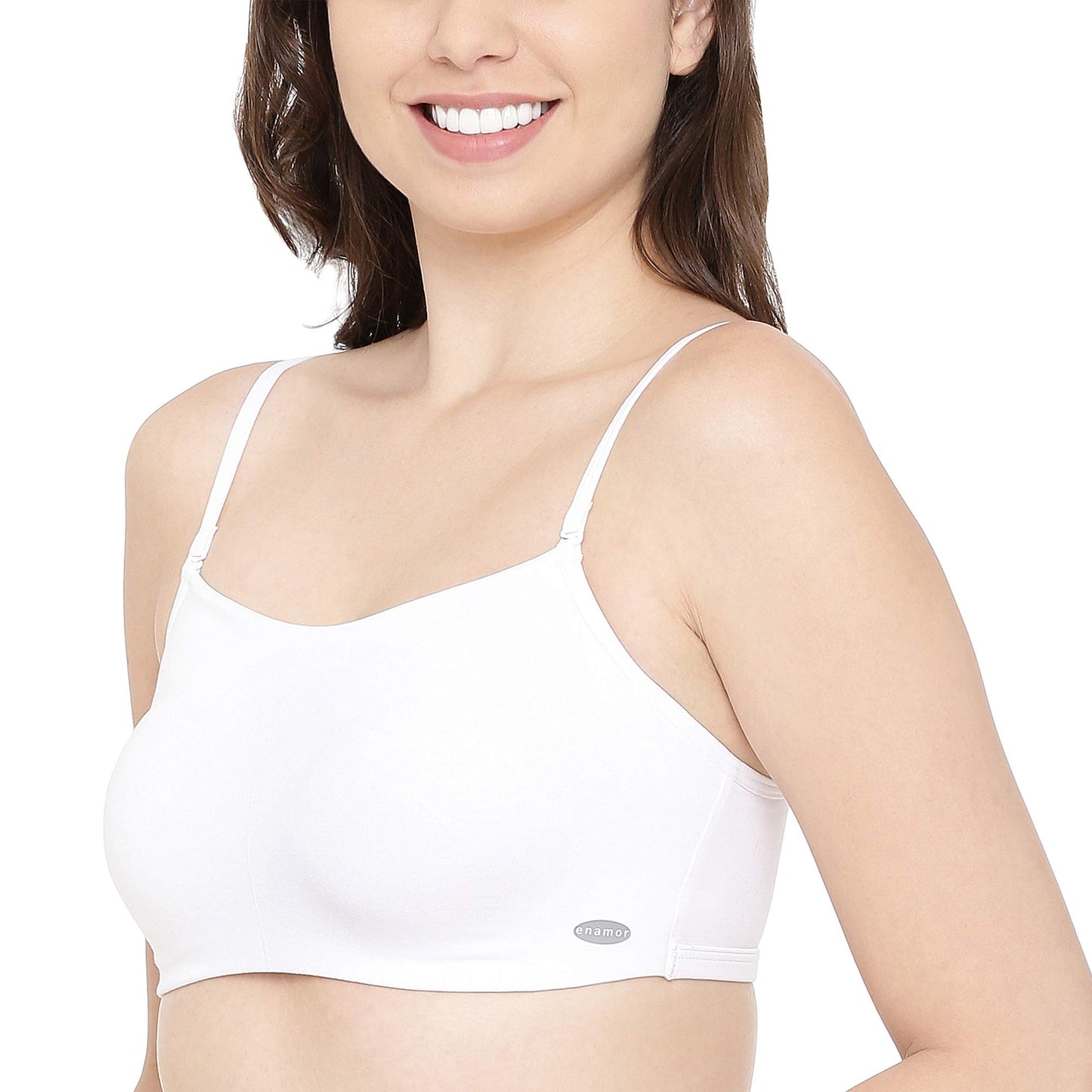 Enamor A022 Basic Cotton Stretch Cami with Detachable Straps Bra - Non-Padded Wirefree High Coverage - White