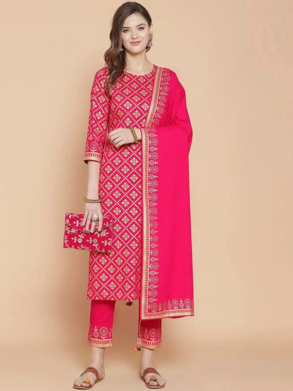 ANNI DESIGNER Women's Cotton Blend Straight Kurta with Palazzo & Dupatta