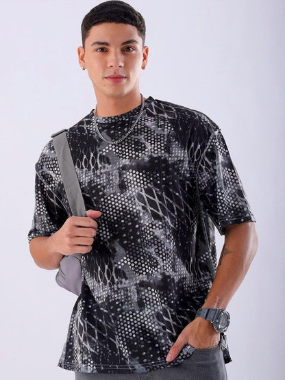 The Indian Garage Co Men Oversized Metaverse Round Neck Tshirt Grey