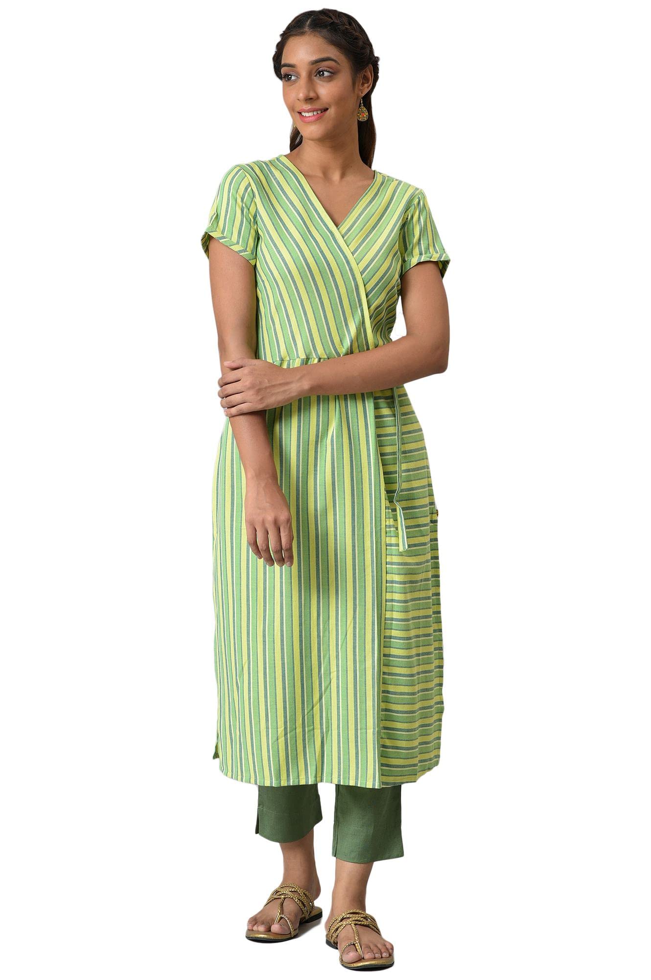 Aurelia WomenS Cotton Regular Kurta (22Aua13360-702577_Green