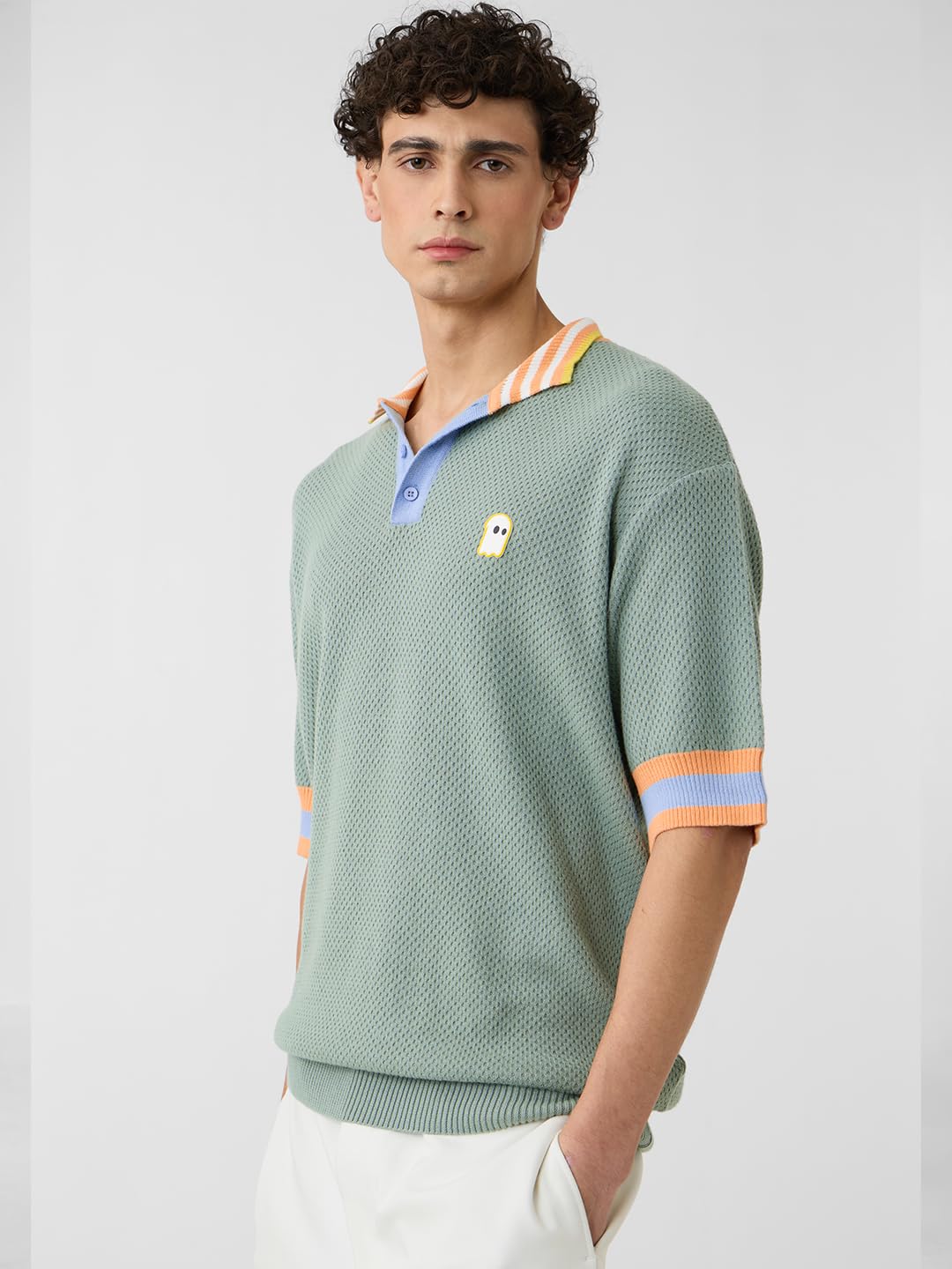 The Souled Store Mr. Soul Men and Boys Short Sleeves Collared Neck Green Solid Cotton Blend Oversized Polos