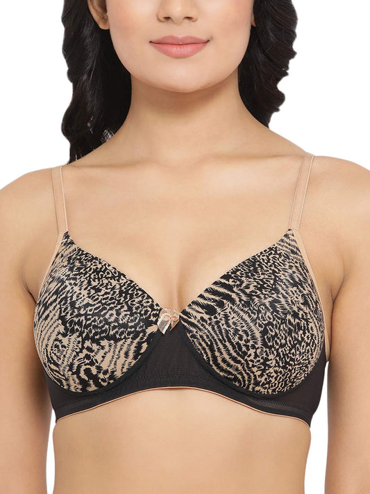 Clovia Womens Padded Non-Wired Animal Print Multiway T-Shirt Bra in Black - Powernet (BR1866J13_Black_40B)
