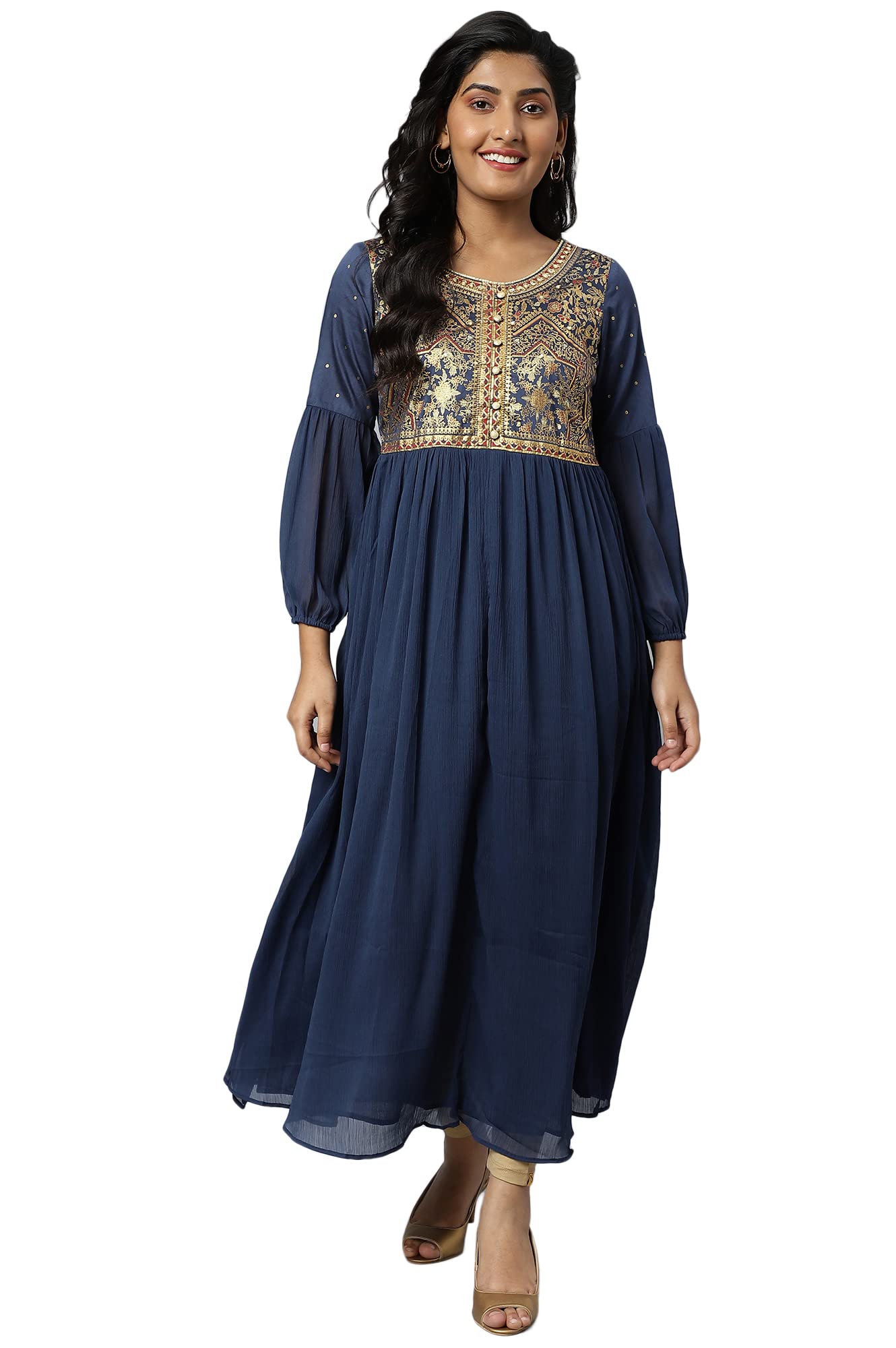 Aurelia Women Navy Blue Viscose Blend Geometric Printed A-Line Dress_22Aua12672-504847_L