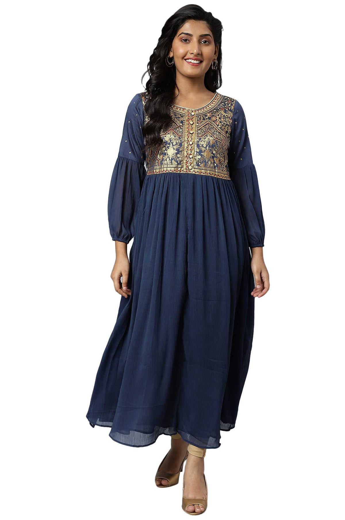 Aurelia Women Navy Blue Viscose Blend Geometric Printed A-Line Dress_22Aua12672-504847_M