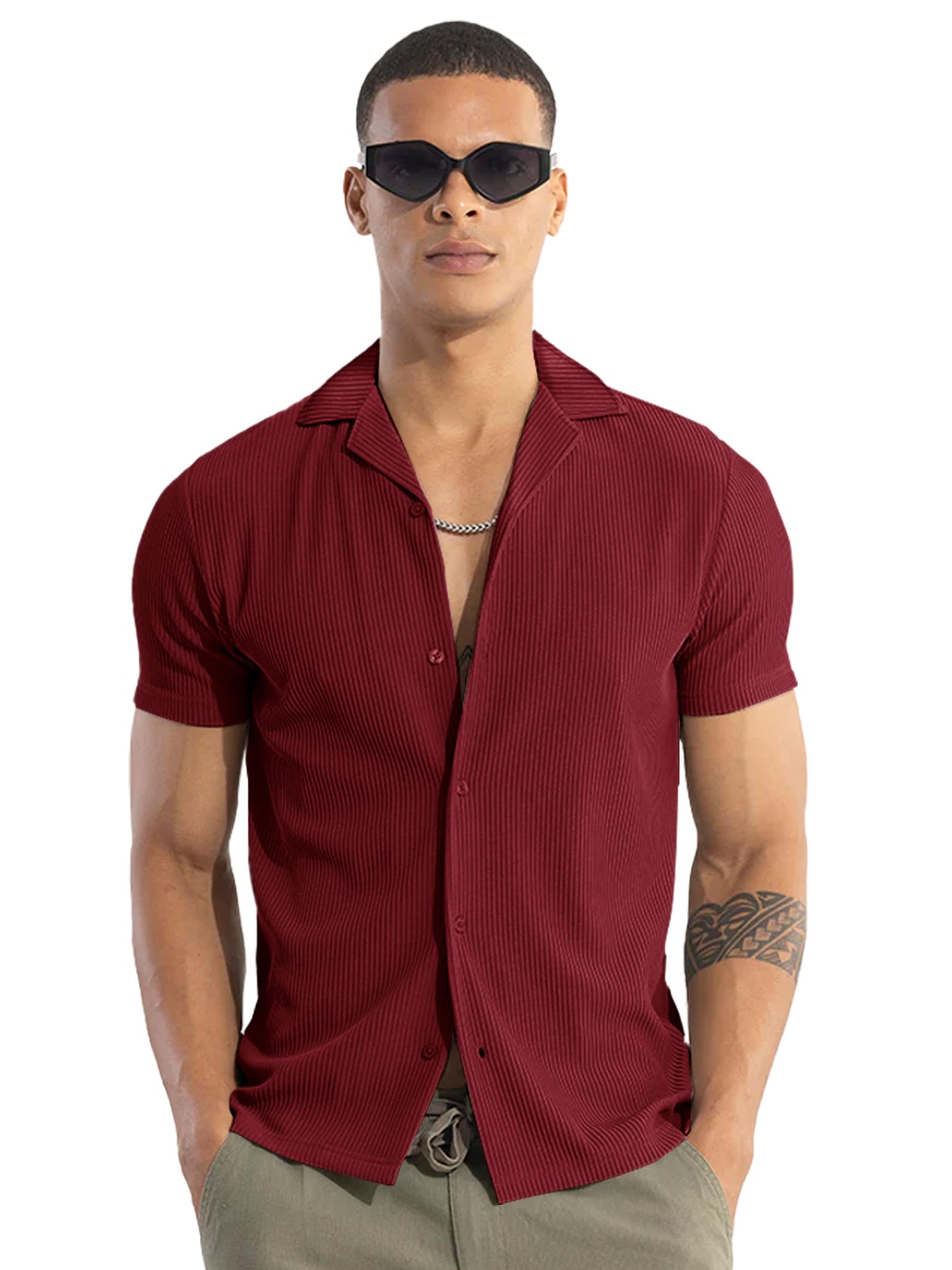 Noble Monk MenS Solid Casual Shirt |Half Sleeve | Regular Fit |Stylish Shirt For Men Maroon