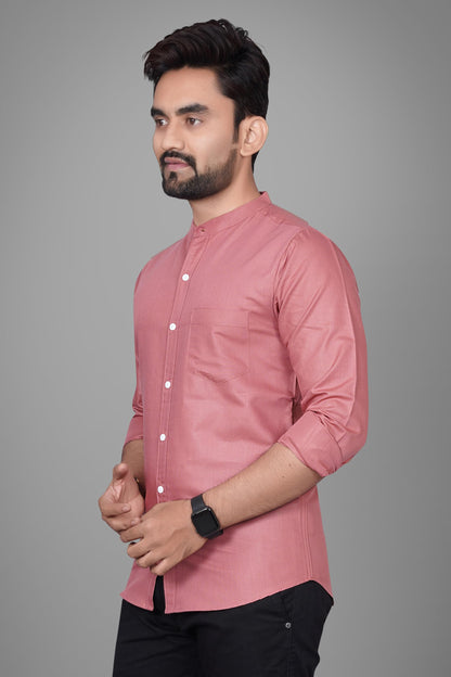Besix MenS Cotton Solid Shirt With Mandarin Collared Full Sleeve Button Closure Curved Hem Straight Length And One Pocket | Mdr