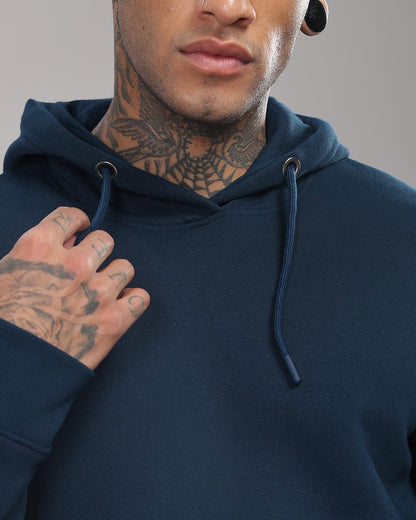 ADRO Men's Cotton Neck Hooded Sweatshirt (H24-M-PLN-SB_Teal