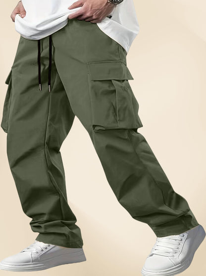 Indoprimo MenS Cotton Trousers Cargo Style With Drawstring Both Side Pockets Solid Pattern Regular Fit And Long Length Green