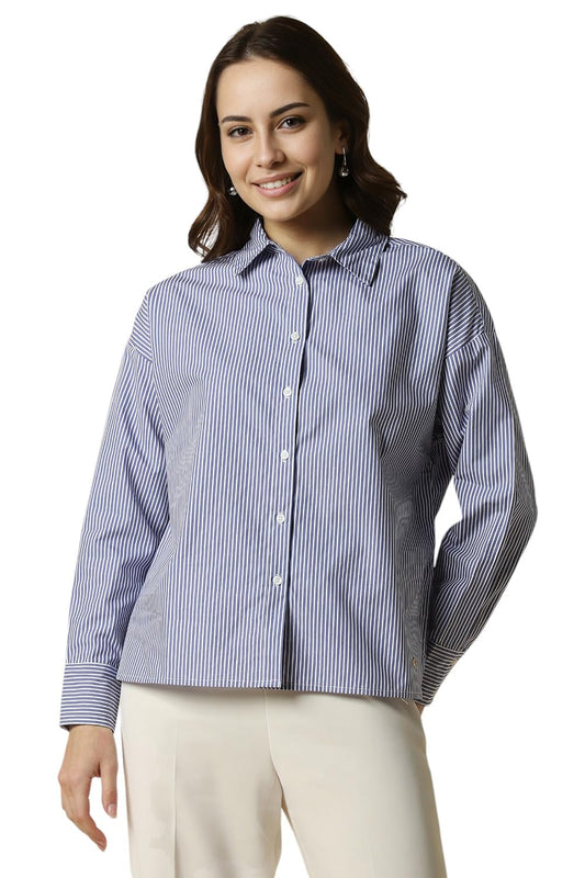 Allen Solly Women Striped Formal Cotton Full Sleeve Stretch Skirt