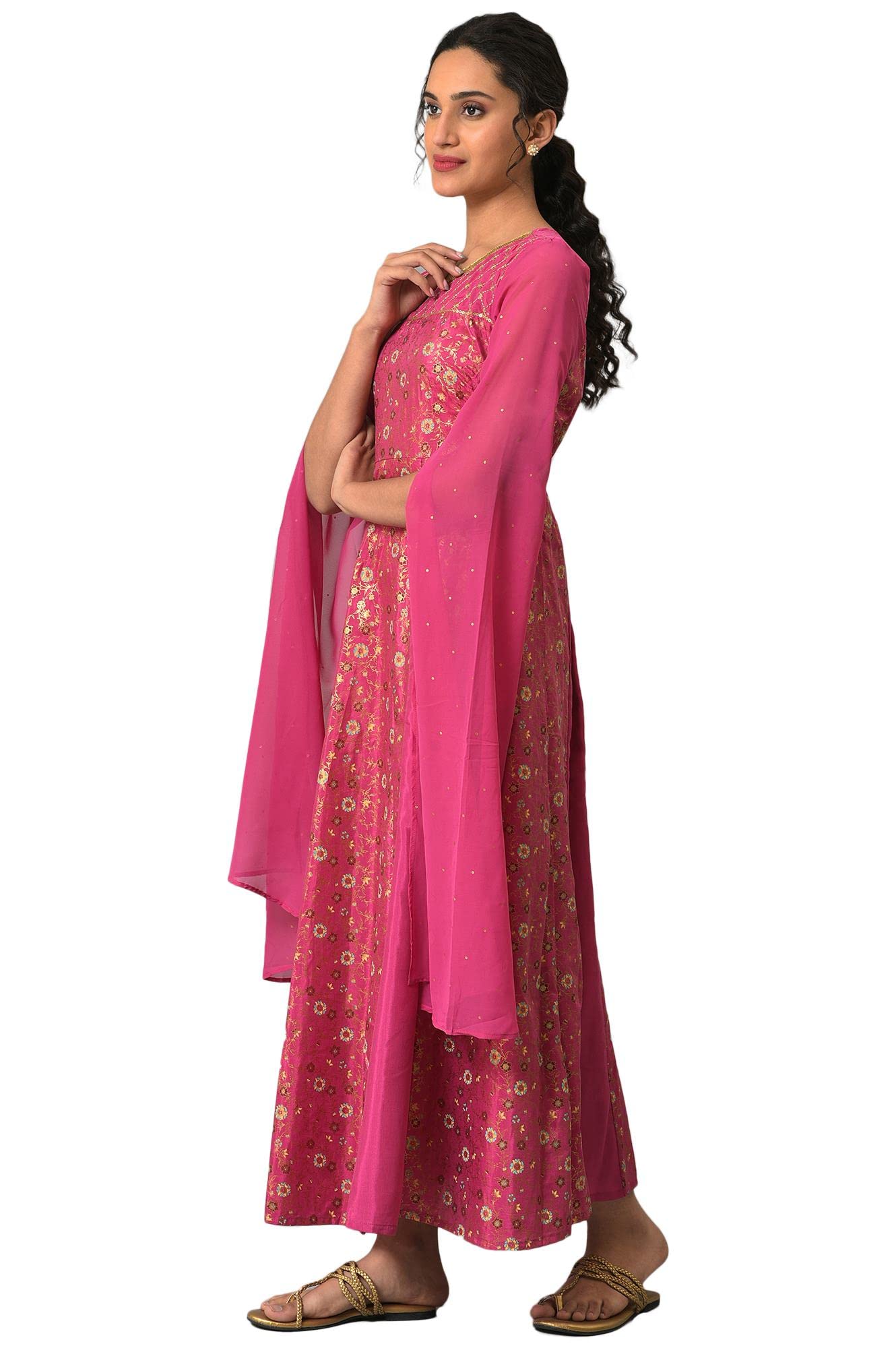 Aurelia WomenS Polyester Fit And Flare Midi Dress (22Aua13654-506523_Pink
