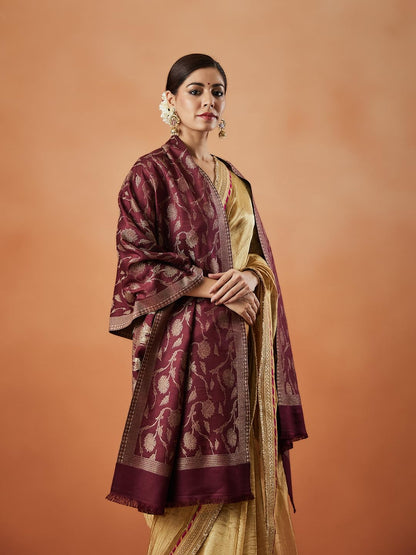Pashmoda Women Gul-e-Mohabbat Kaani Wool Blend Stole (Size : 71X203 CM)
