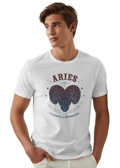 Peppyzone Mens Regular Fit T-Shirt (PZ-ZodiacAries6002_White