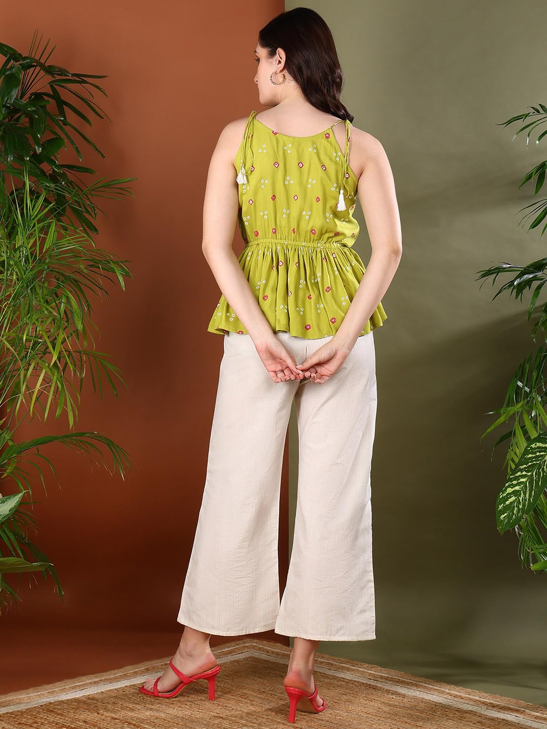 Stylum Womens Bandhej Printed Rayon Short Peplum Top